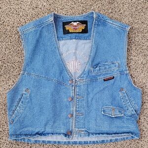 Vintage Harley-Davidson Blue Denim Vest with Embroidered Patch